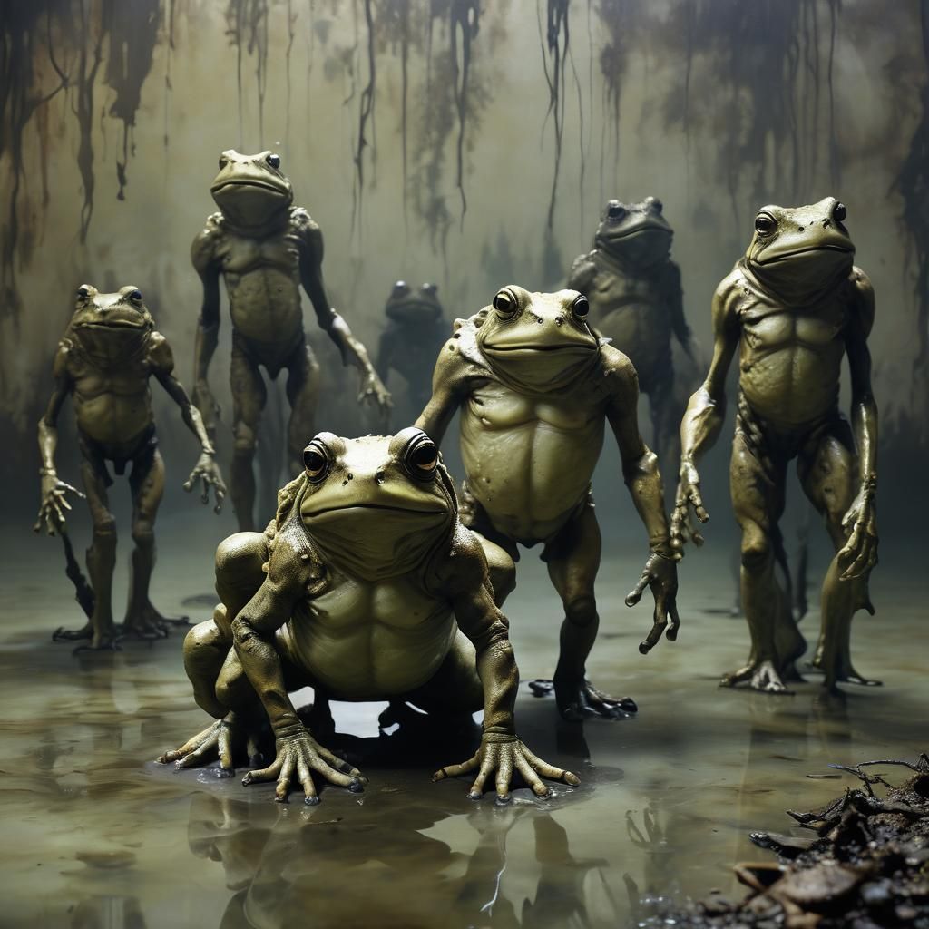 Surrealist Toad Figures in Oil on Canvas