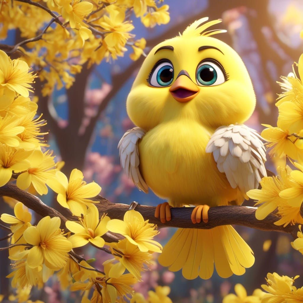 Adorable Yellow Bird in Pop Surrealist Style
