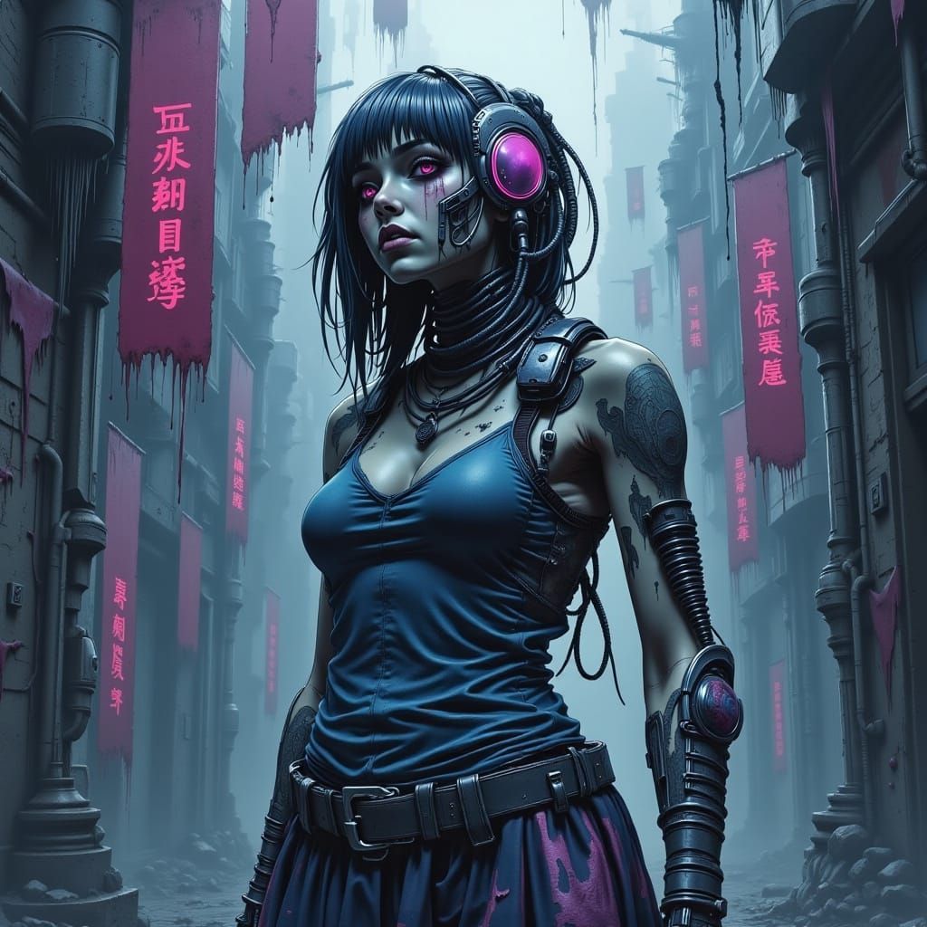 Corroded Cyborg Woman Disappears in Muted, Decaying Environm...