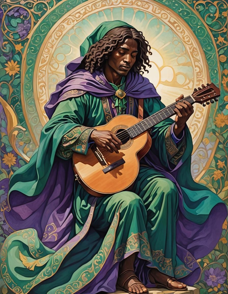 Mystical Minstrel in Art Nouveau Style