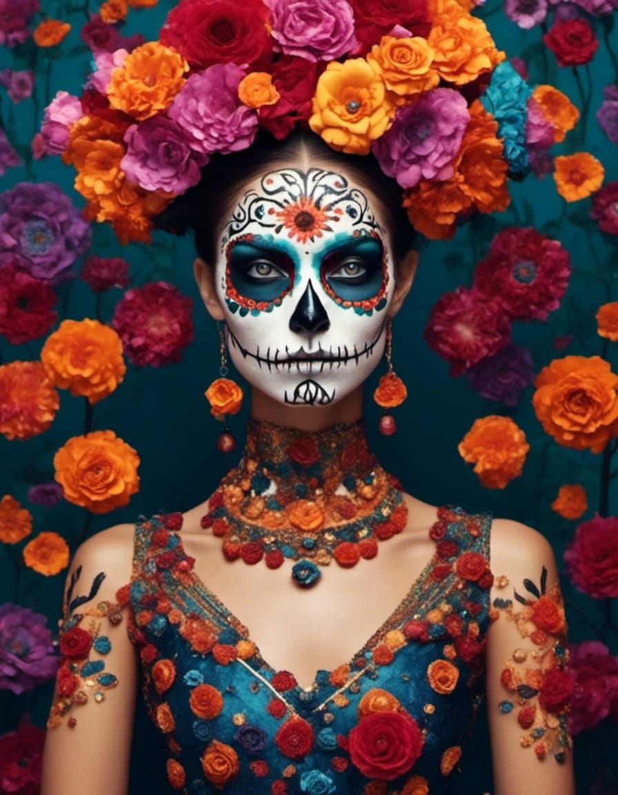 Woman with Colorful Day of the Dead Face Paint