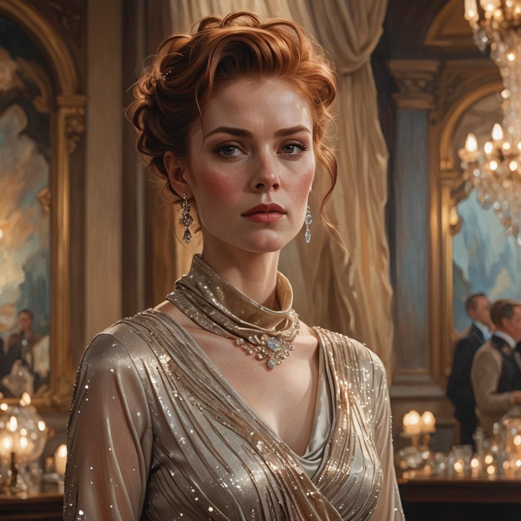 Woman in Crystal Dress, Luxurious Oil Painting