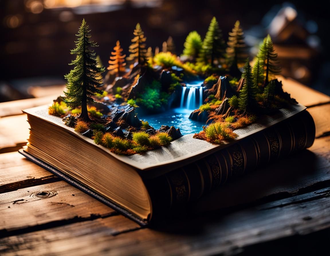 Haunted Forest and Mountains Inside an Open Book