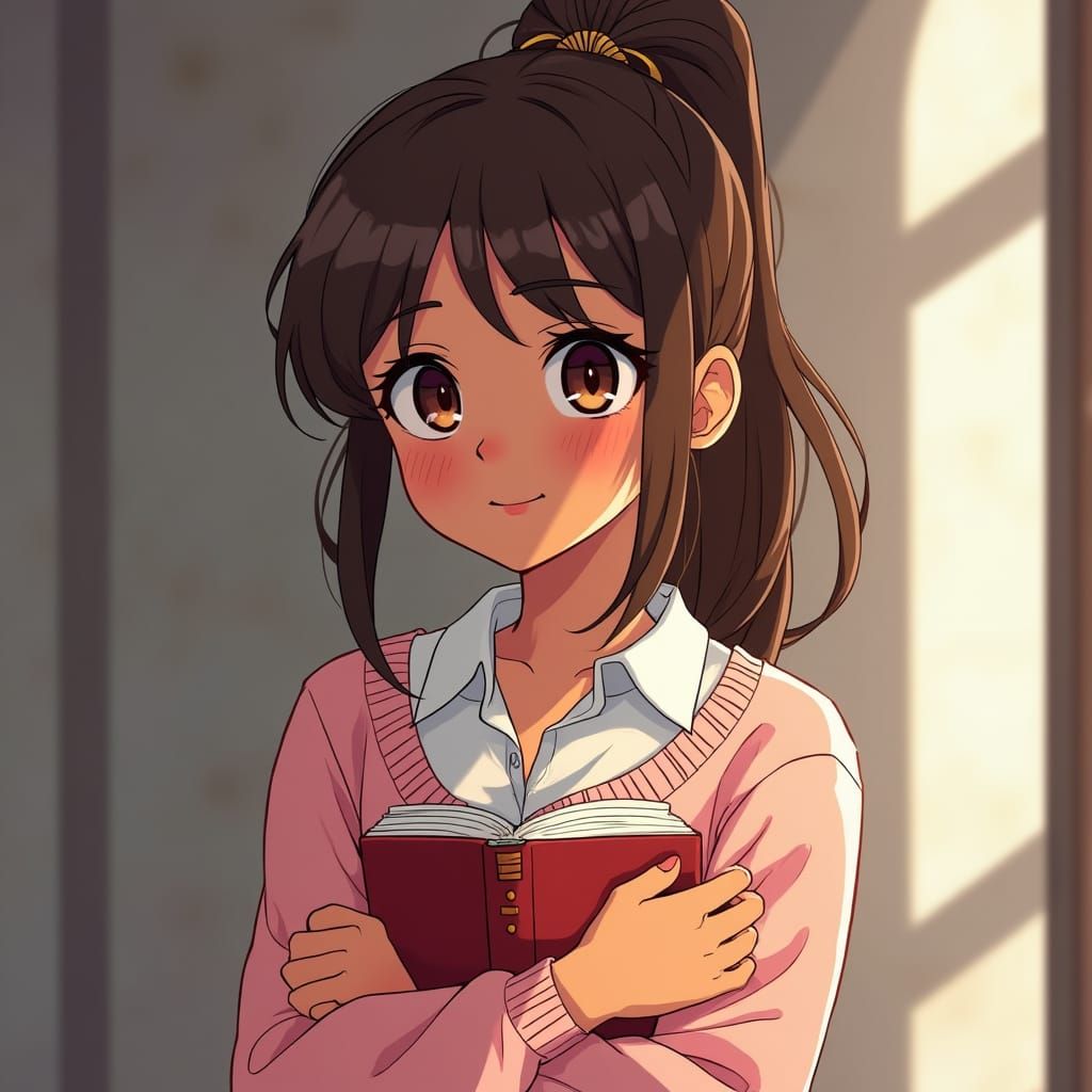 Hispanic Girl in Anime Style with Book