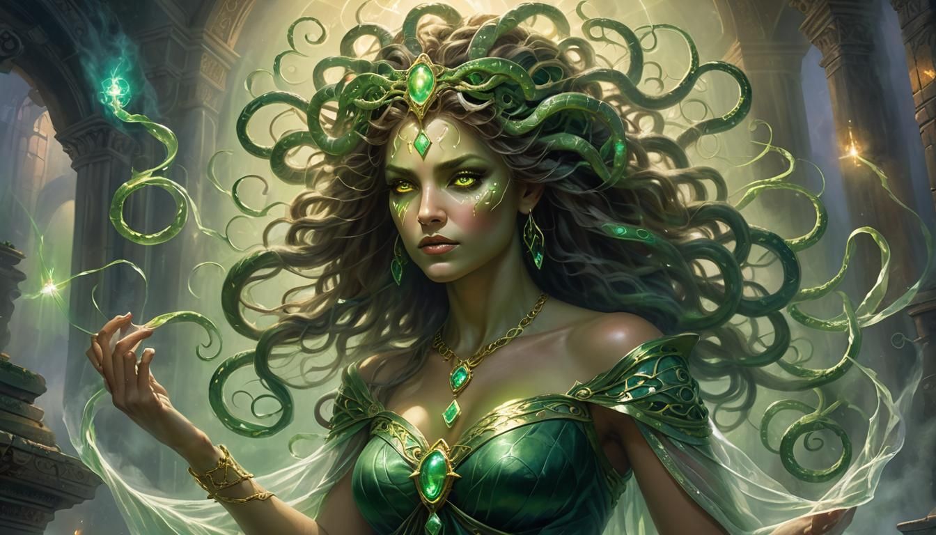 Ethereal Medusa Portrait in Mystical Realism Style