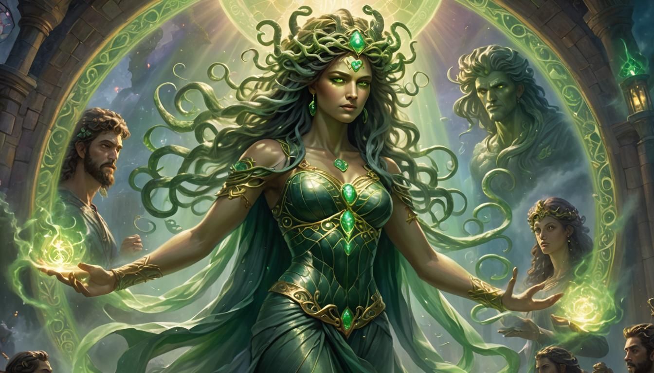 Medusa with Zeus and Hecate in Fantasy Style