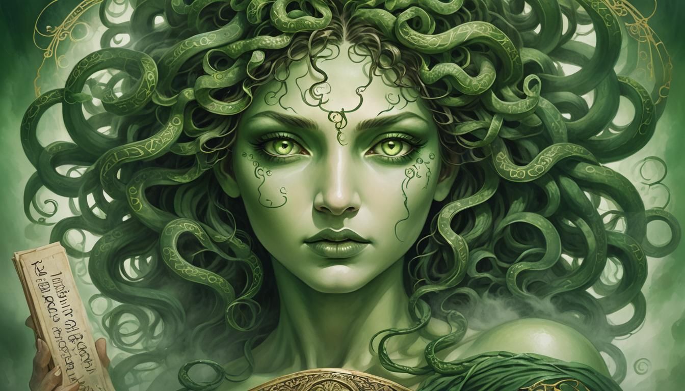 Medusa Portrait with Gods in Romanticism Style
