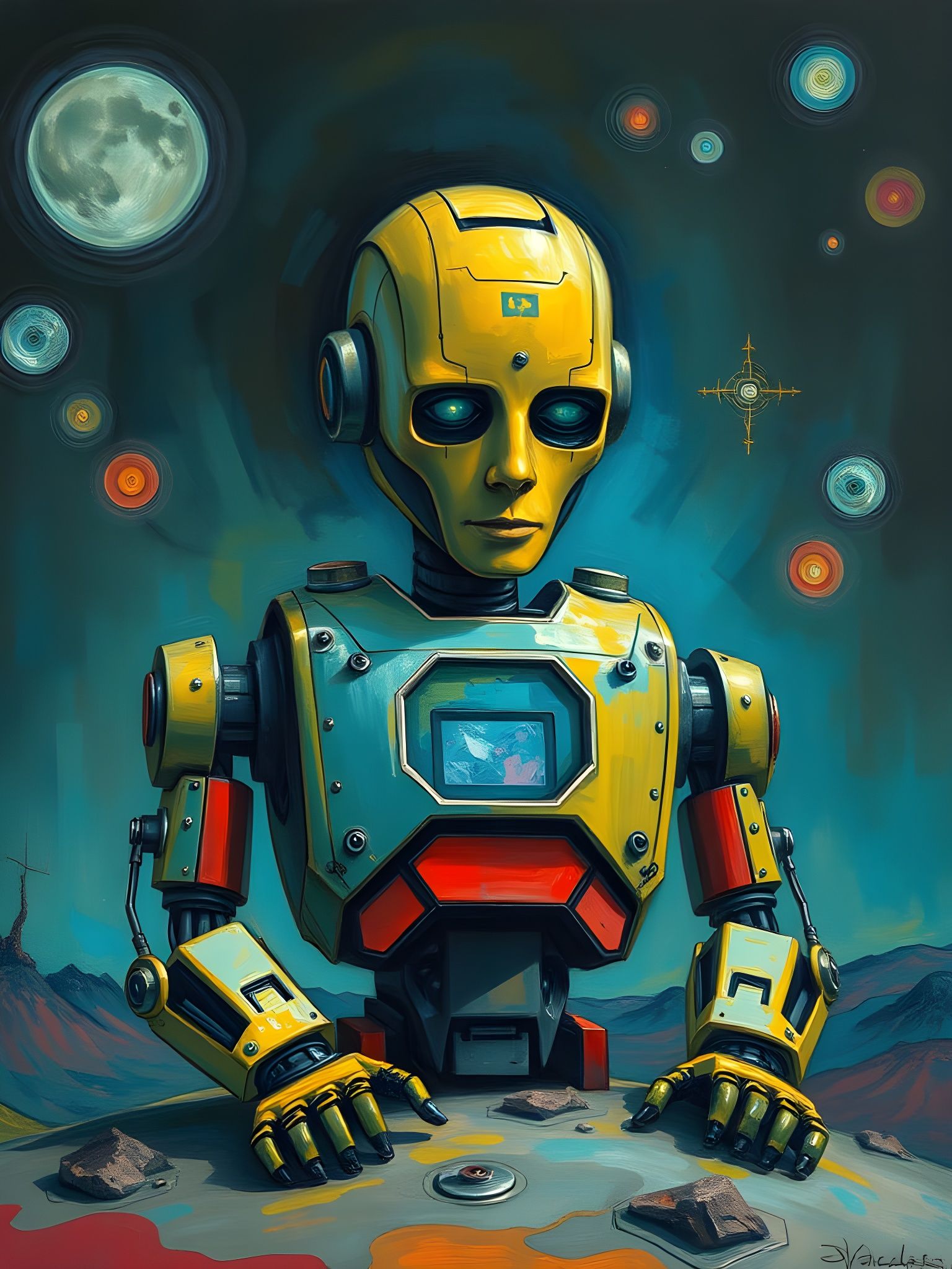 Surreal Robot in Pailletten, Abstract Vector Fractal Art