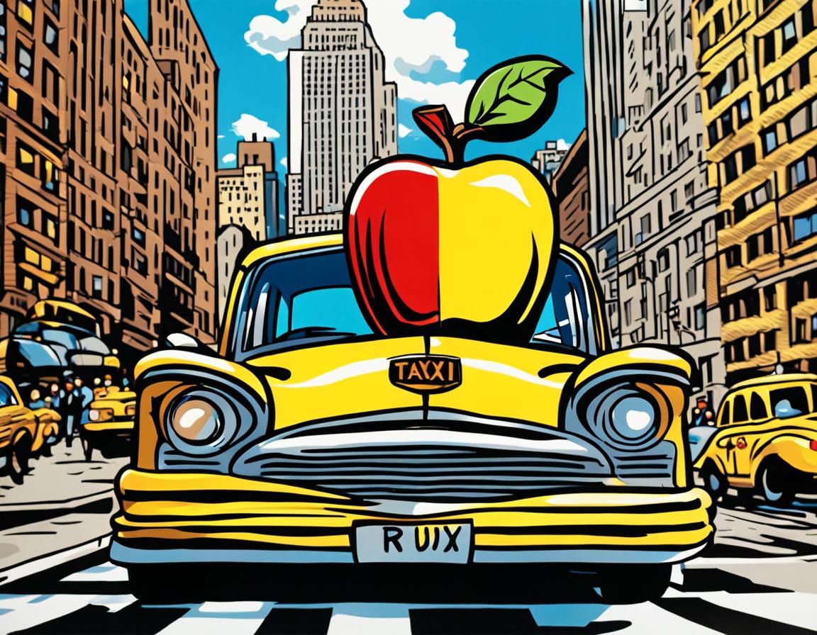 Pop Art Apple Topping NYC Taxi