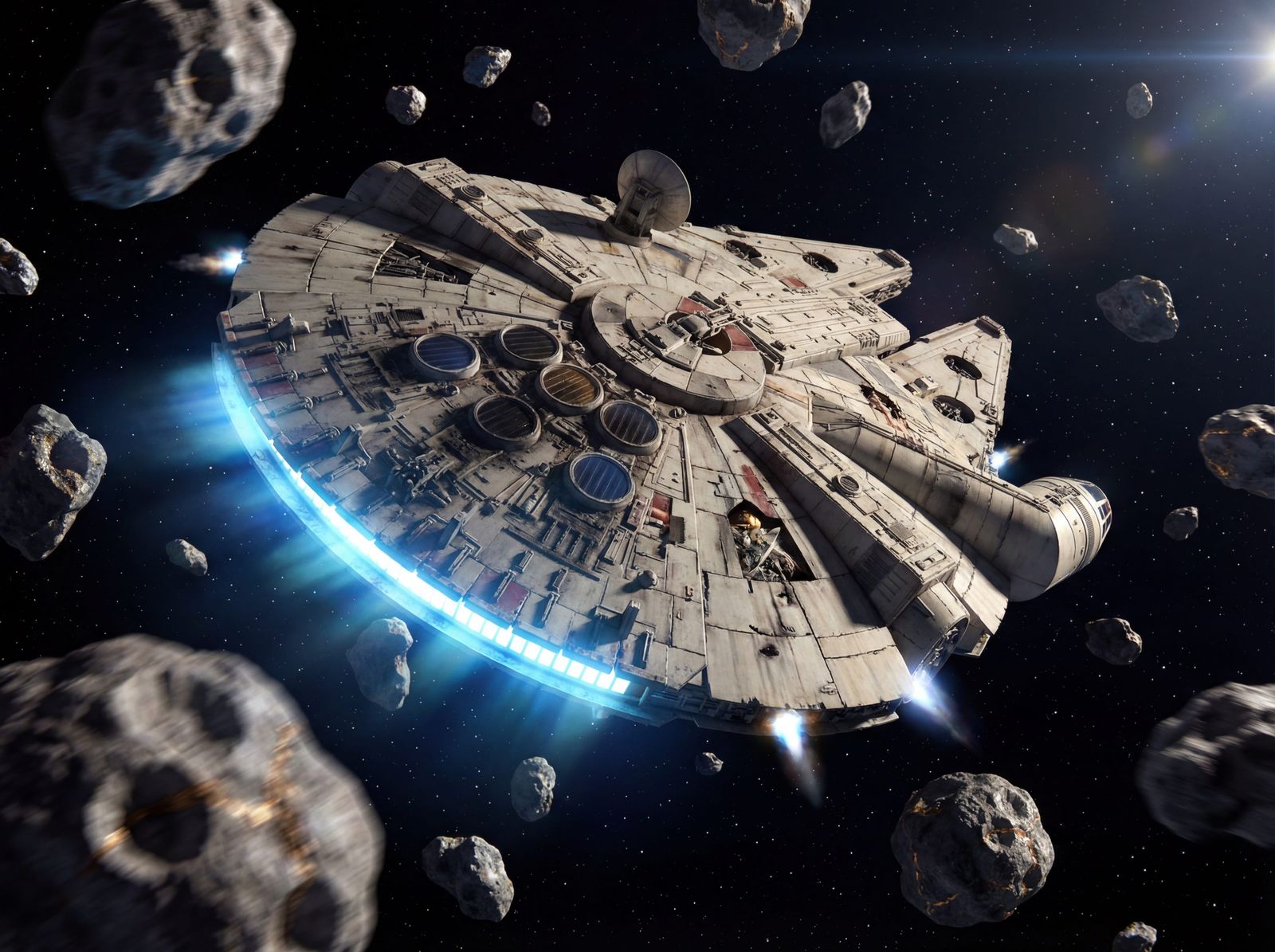 Millennium Falcon in Asteroid Field, Blue Engines