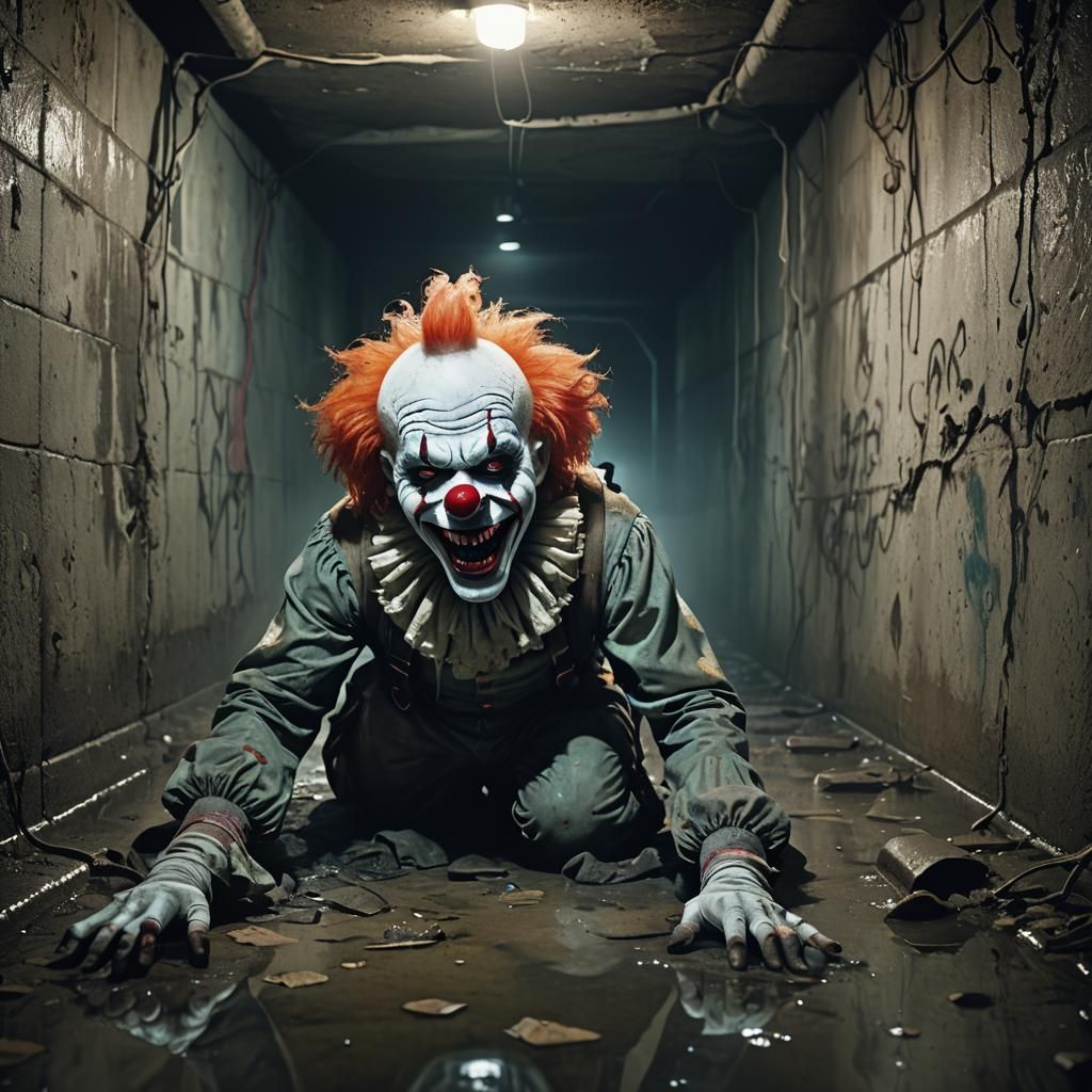 Demonic Clown in Abandoned Sewer: Concept Horror Art