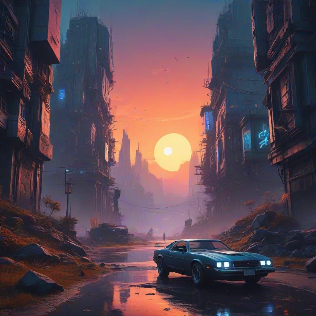 Ethereal Apocalypse Landscape in Cyberpunk Style