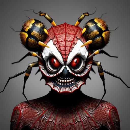 funny photo portrait of a grotesque spider, crazy hair, weir...