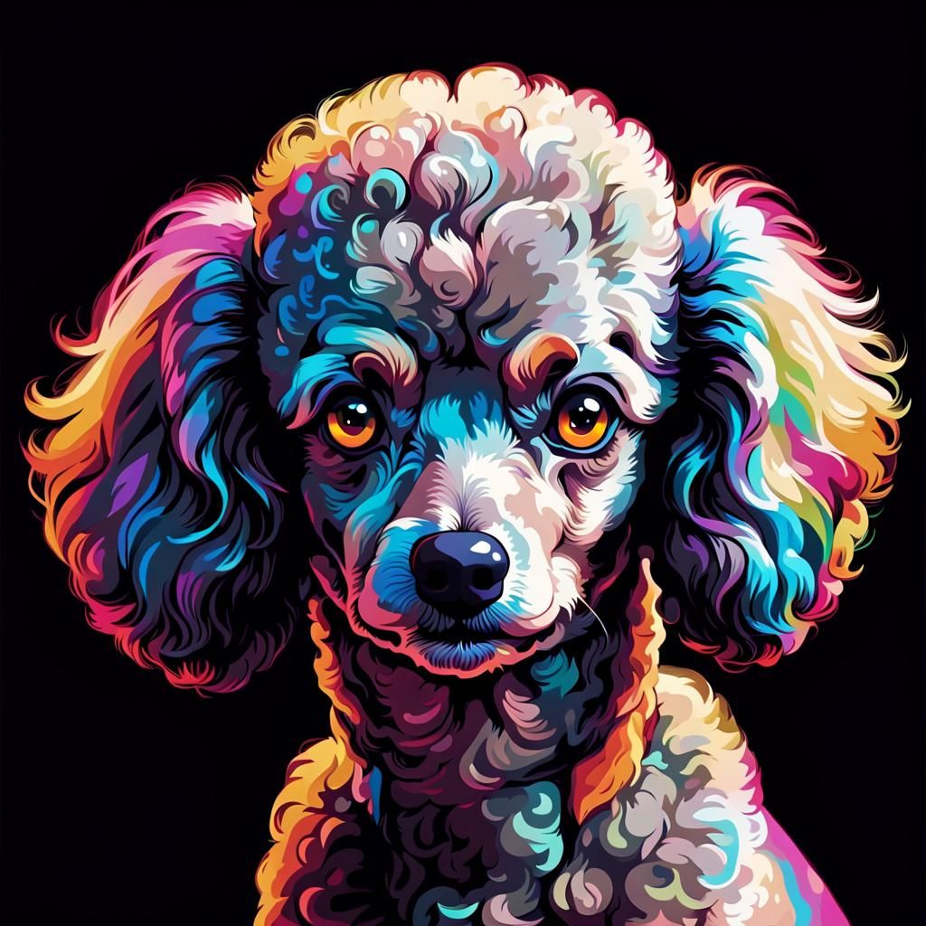 Vibrant Poodle Vector Art on Black Background