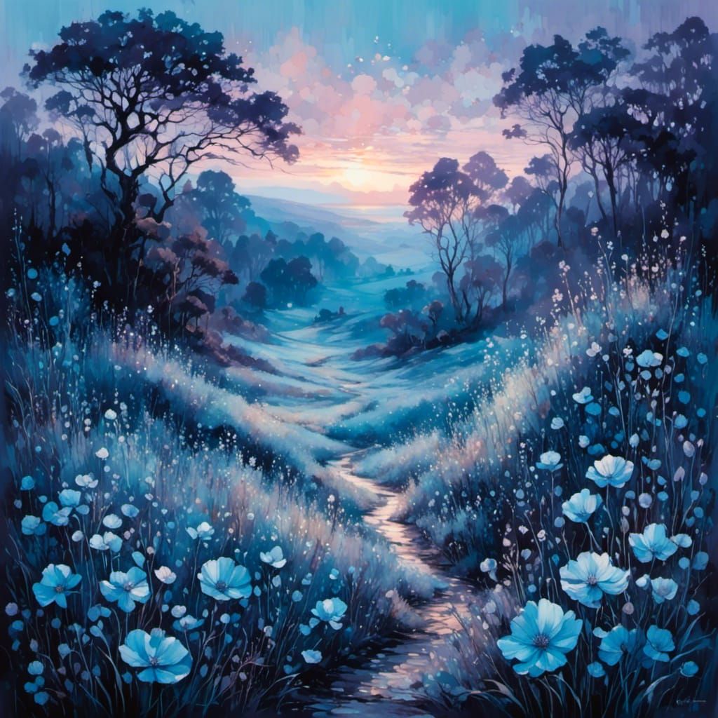 Translucent Blue Flowers in Soft Light, Digital Art