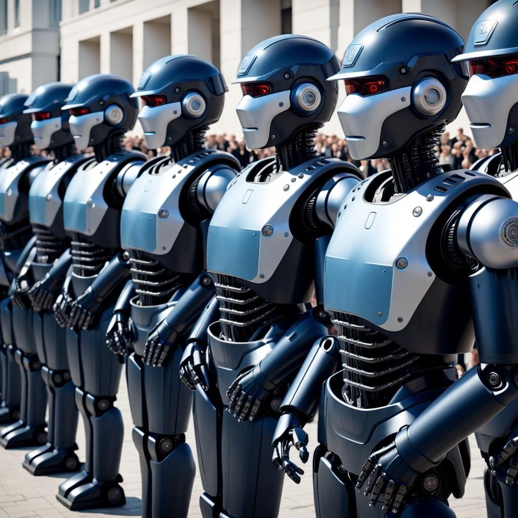 Robotic Police Recruits Swearing In: Hyperrealistic Masterpi...