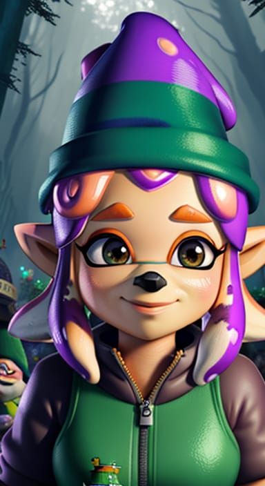 Ethereal Lady in Splatoon Armor Stands in Enchanted Forest