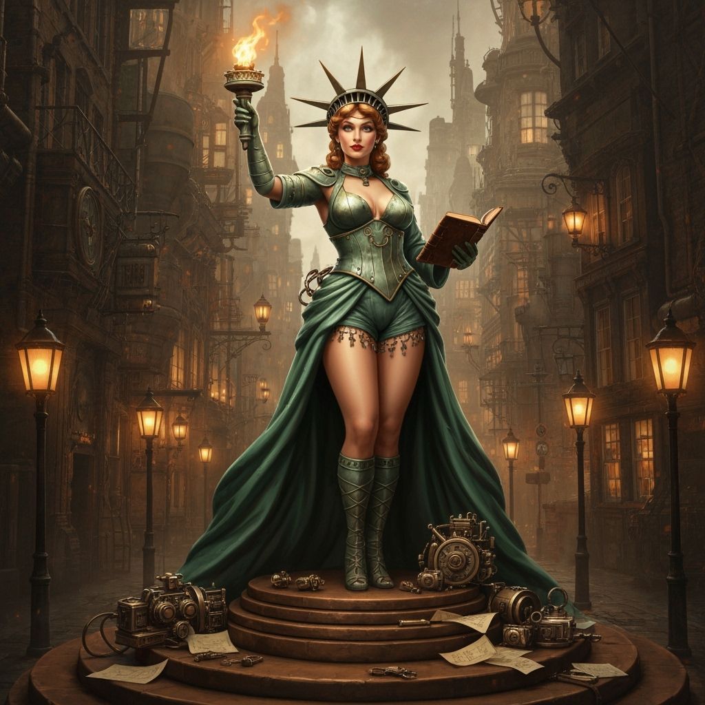 Steampunk Liberty Pin-Up on Victorian Pedestal