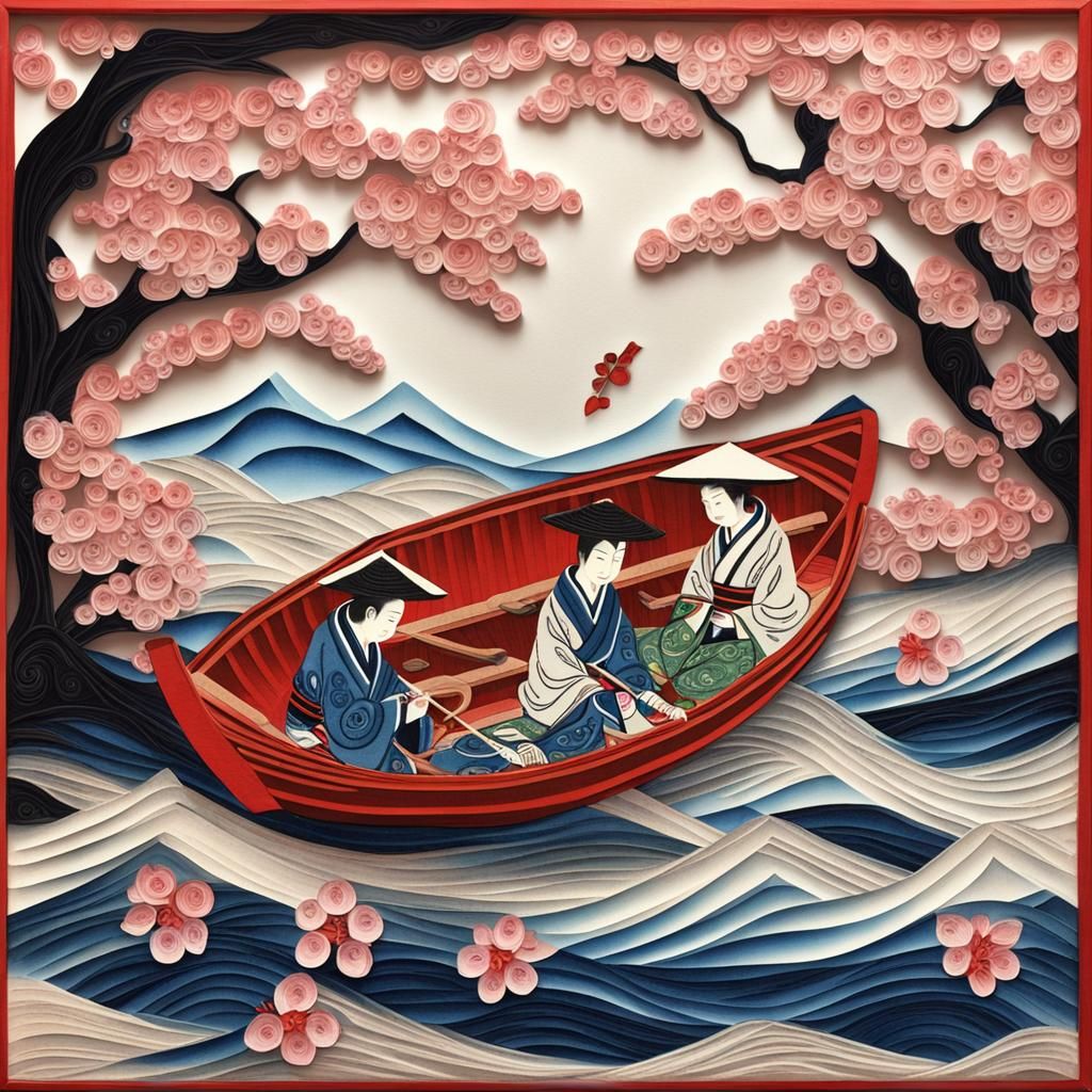 Ukiyo-e Lovers Under Cherry Blossom Tree