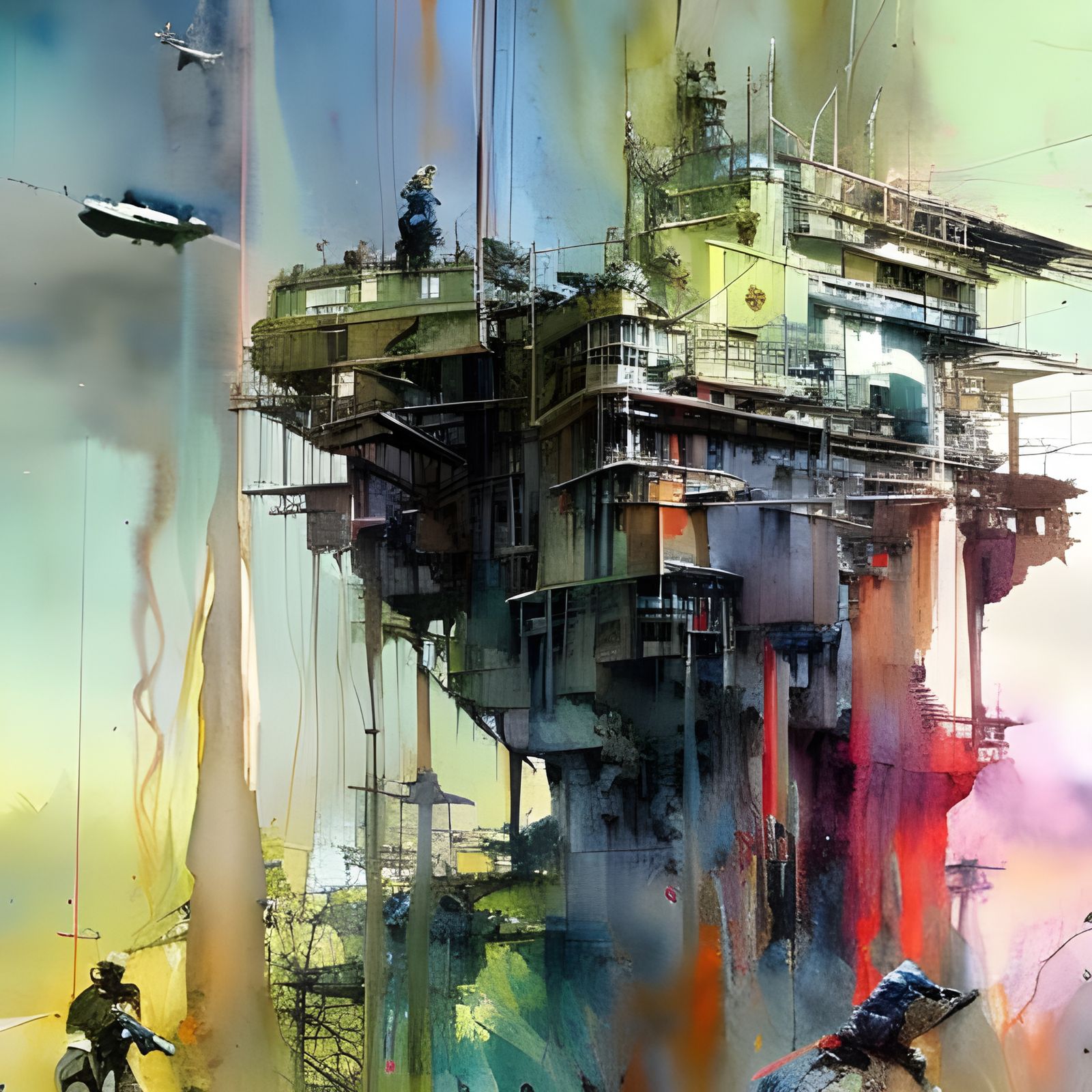 Abstracted landscape and sci-fi robots mashup
