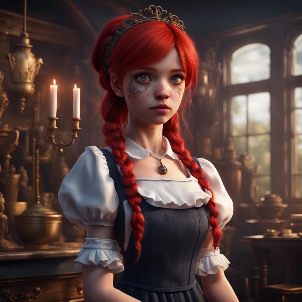 Doll-like Girl in Maid Outfit: Fantasy Concept Art