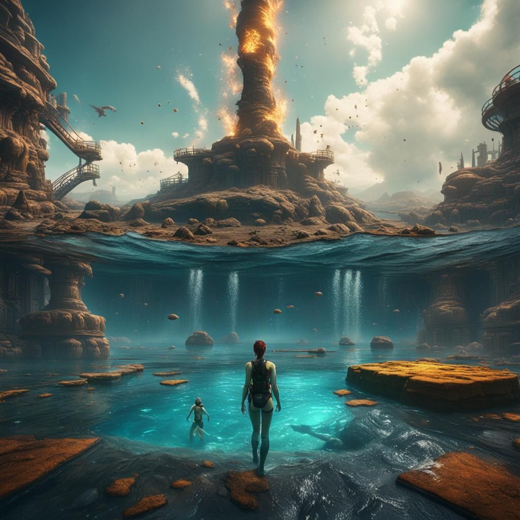 Girl Swimming in a Nuclear Pool: Detailed Matte Painting