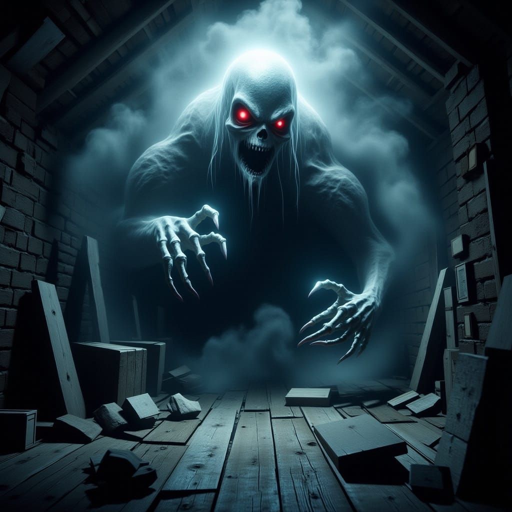 Ghoul Emerges From Tomb in Foggy Graveyard