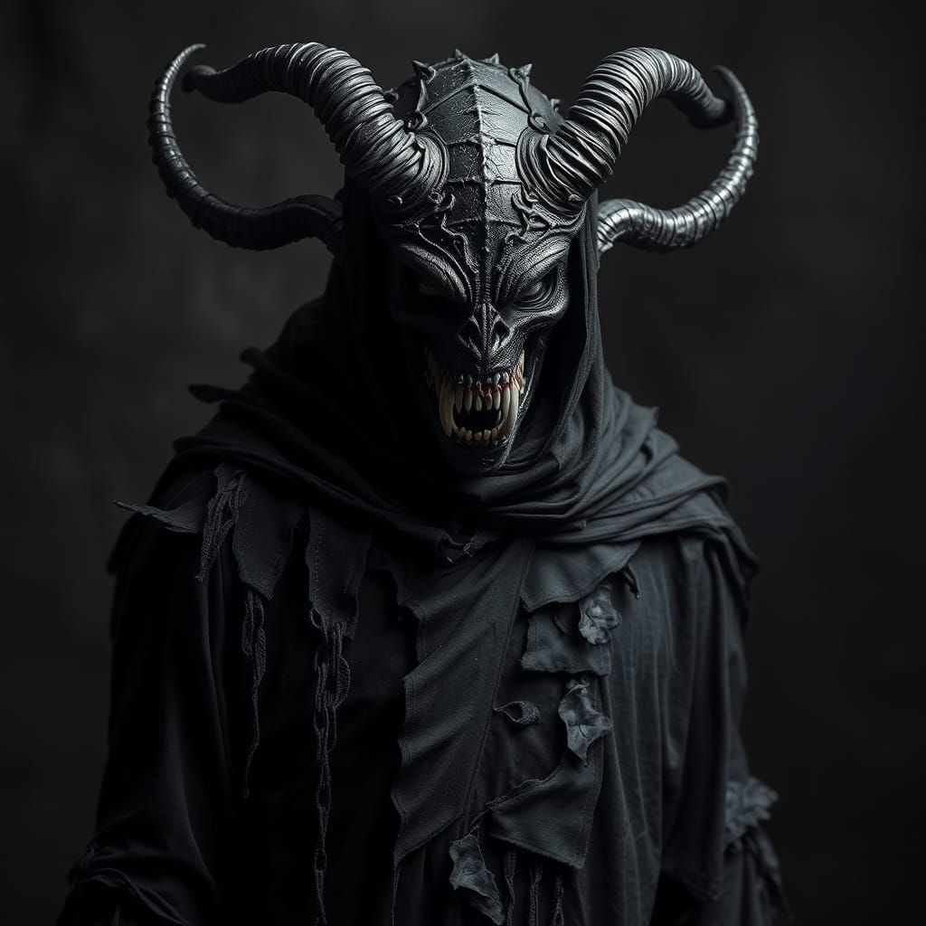 Menacing Demon in Black and White with Lilac Tint