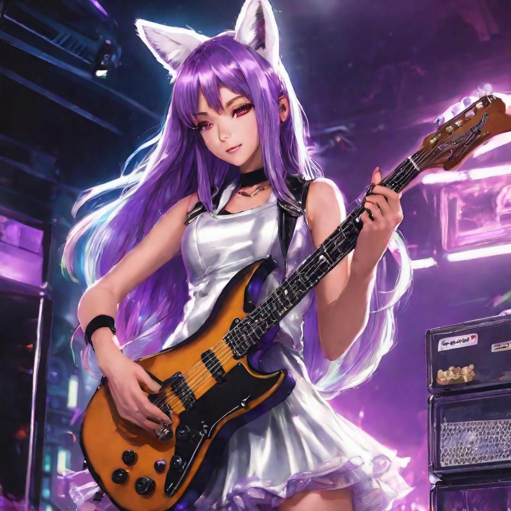 Anime Girl Animatronic Guitarist in Disco Room