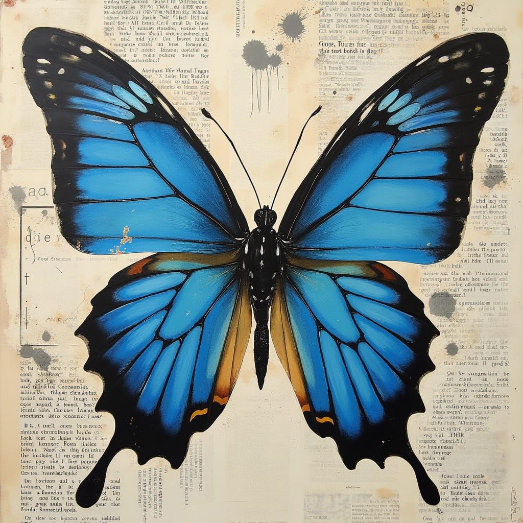 Surrealist Dada Collage Features Blue Butterfly Amidst Chaot...