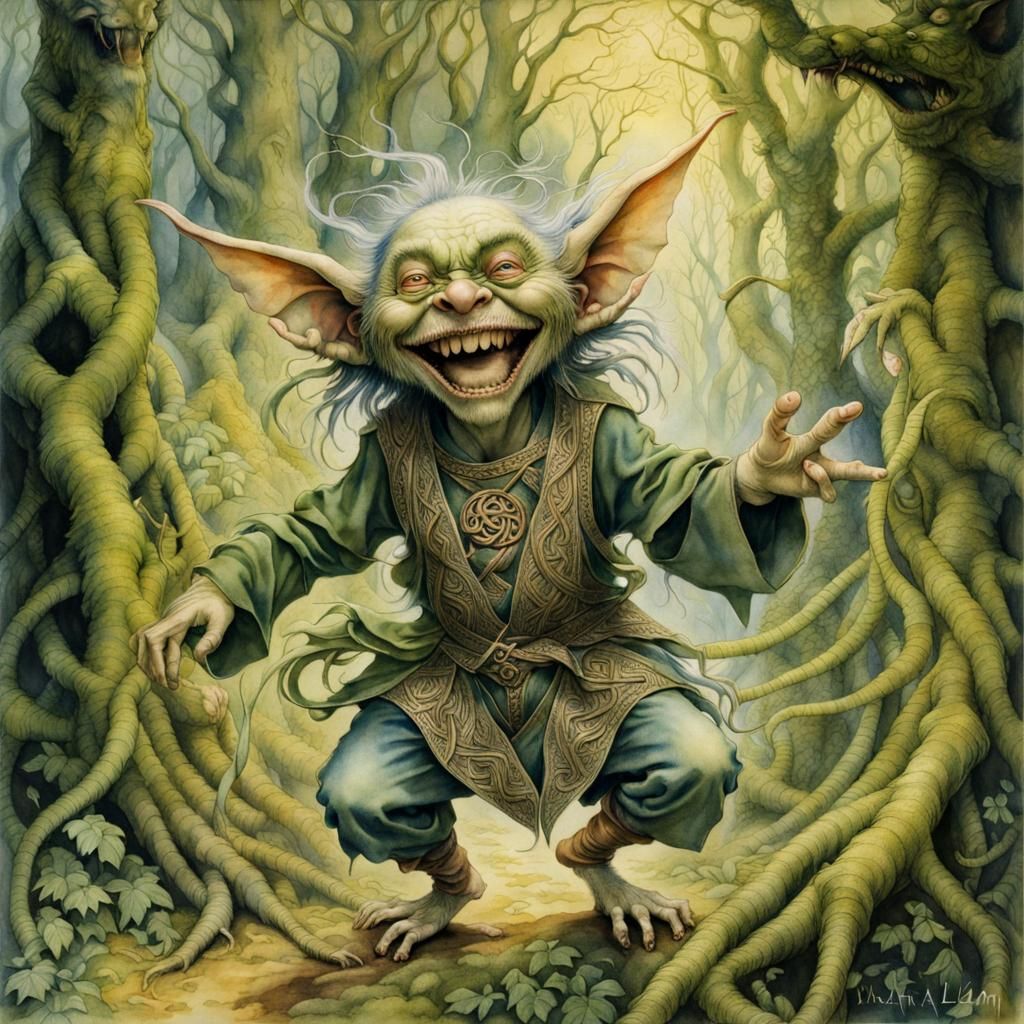 Dancing Goblin Portrait in Celtic Fantasy Style