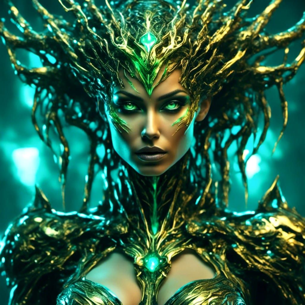 Cyberpunk Geisha Android with Rainbow Wings