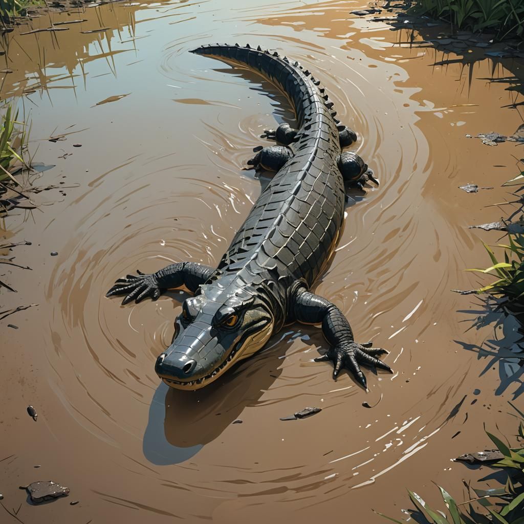 Alligator in Muddy Water, Ghibli-Inspired Anime