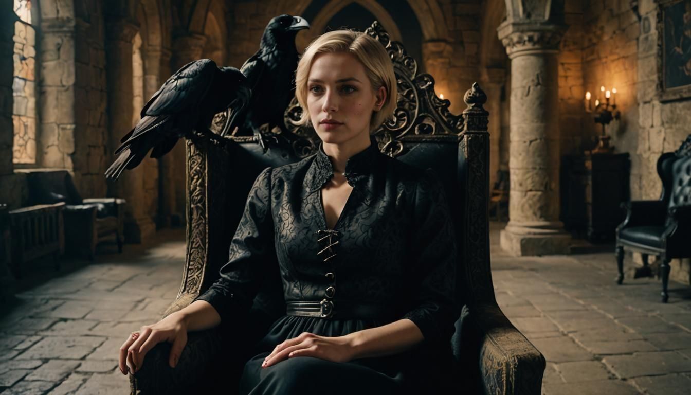Woman with Ravens in Gothic Castle, Professional Photography
