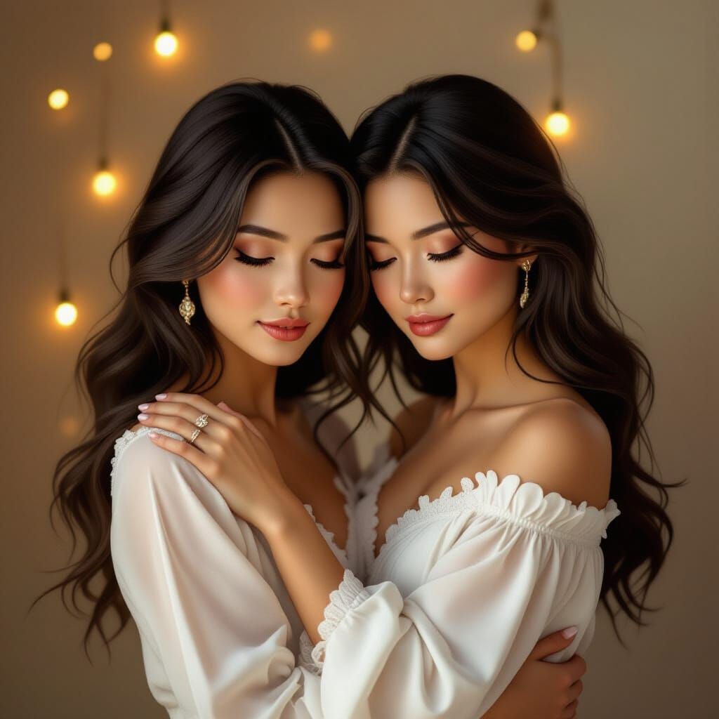 Twins Embrace in Sensual Realism Style