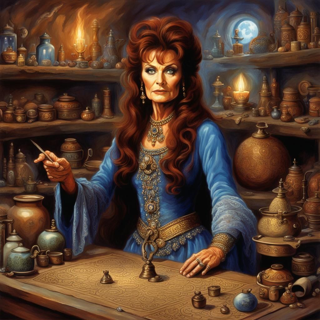 Whimsical Sorceress in a Medieval Laboratory