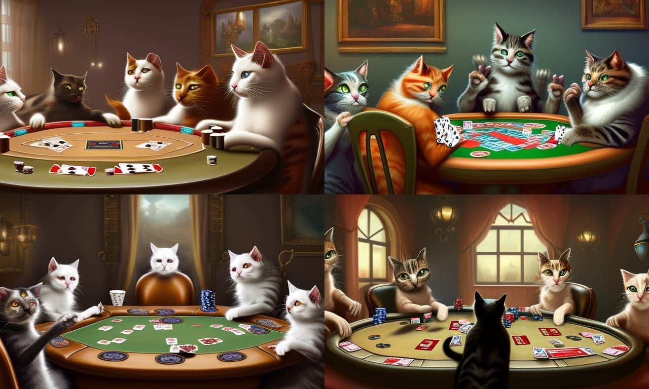 Cats Play Poker: Detailed Fantasy Concept Art