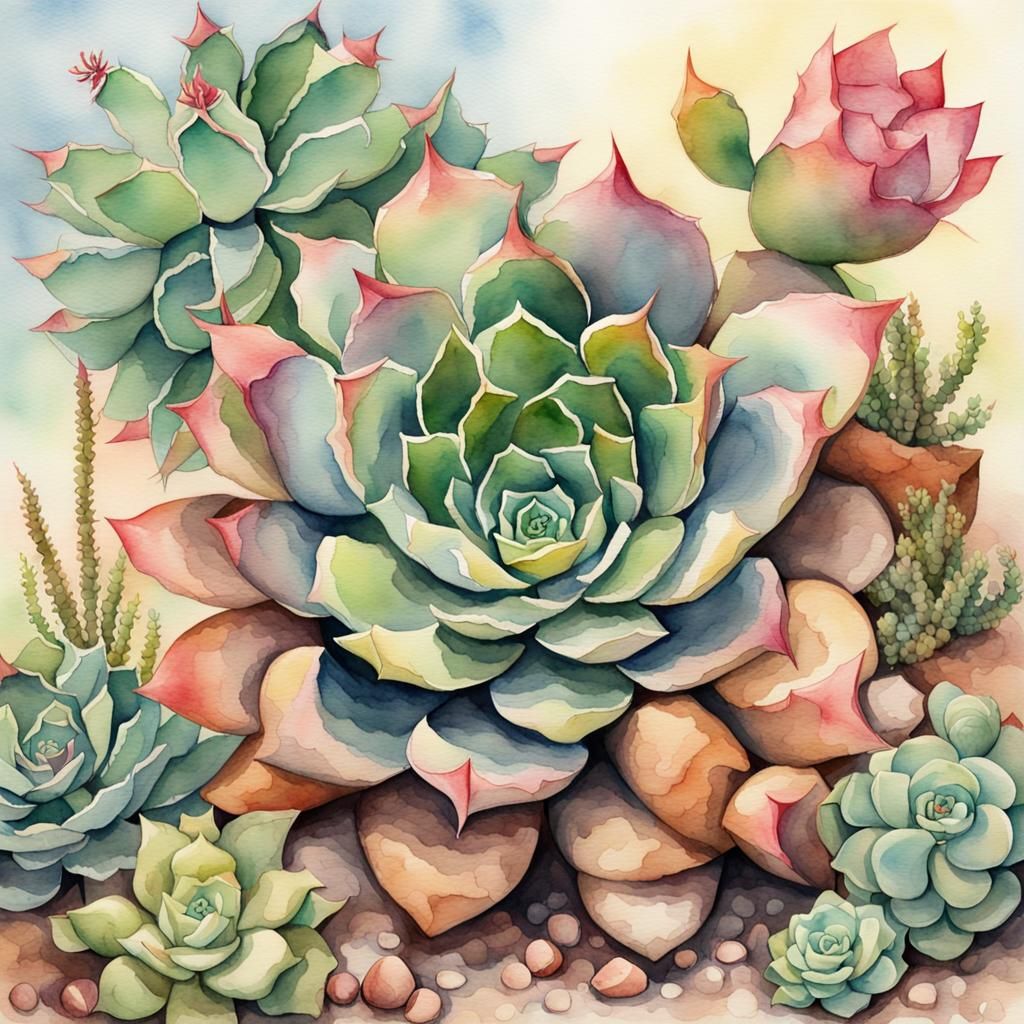 Surreal Watercolor: Blooming Succulent and Scorpion