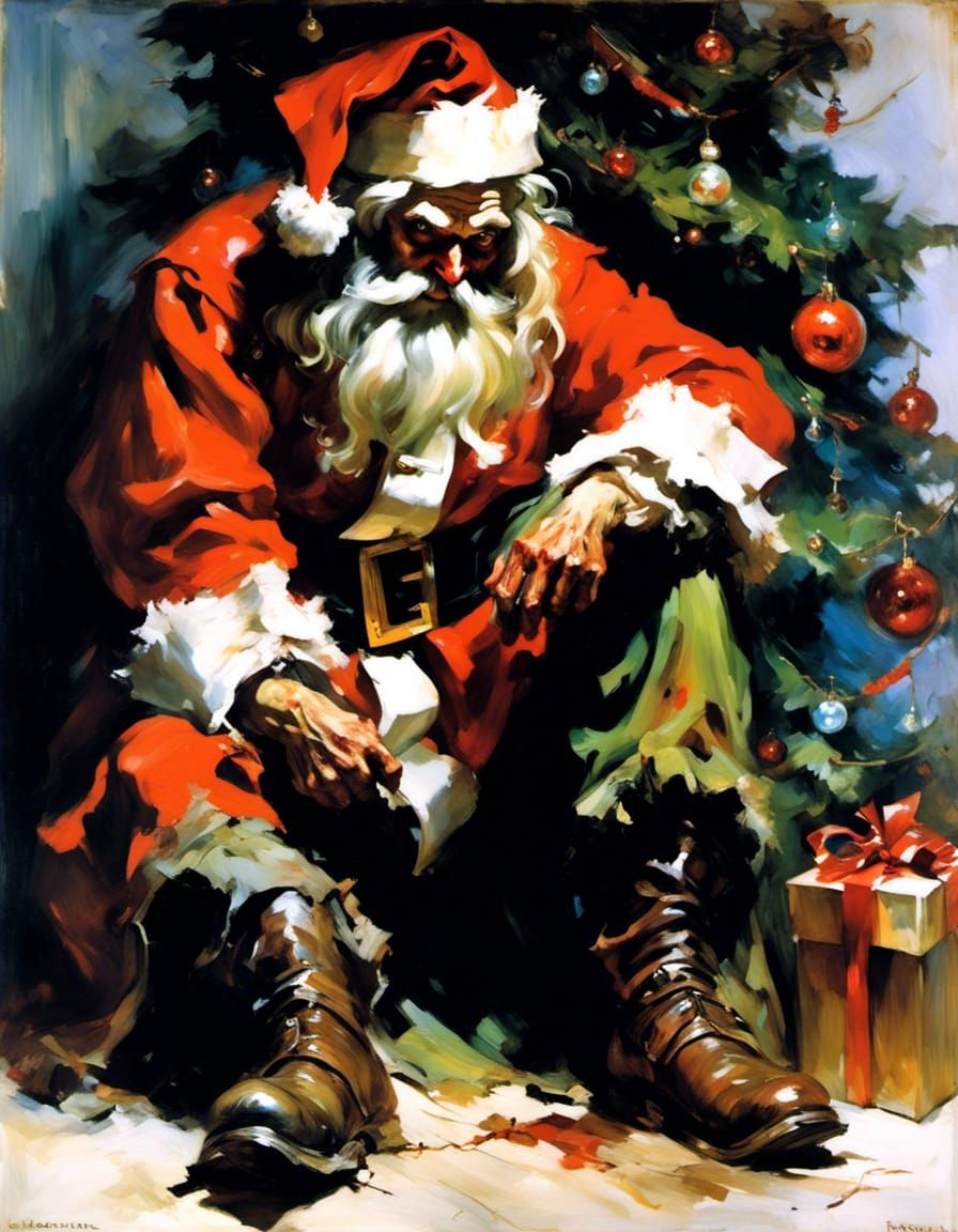 Sinister Santa Zombie in Chiaroscuro Oil Painting