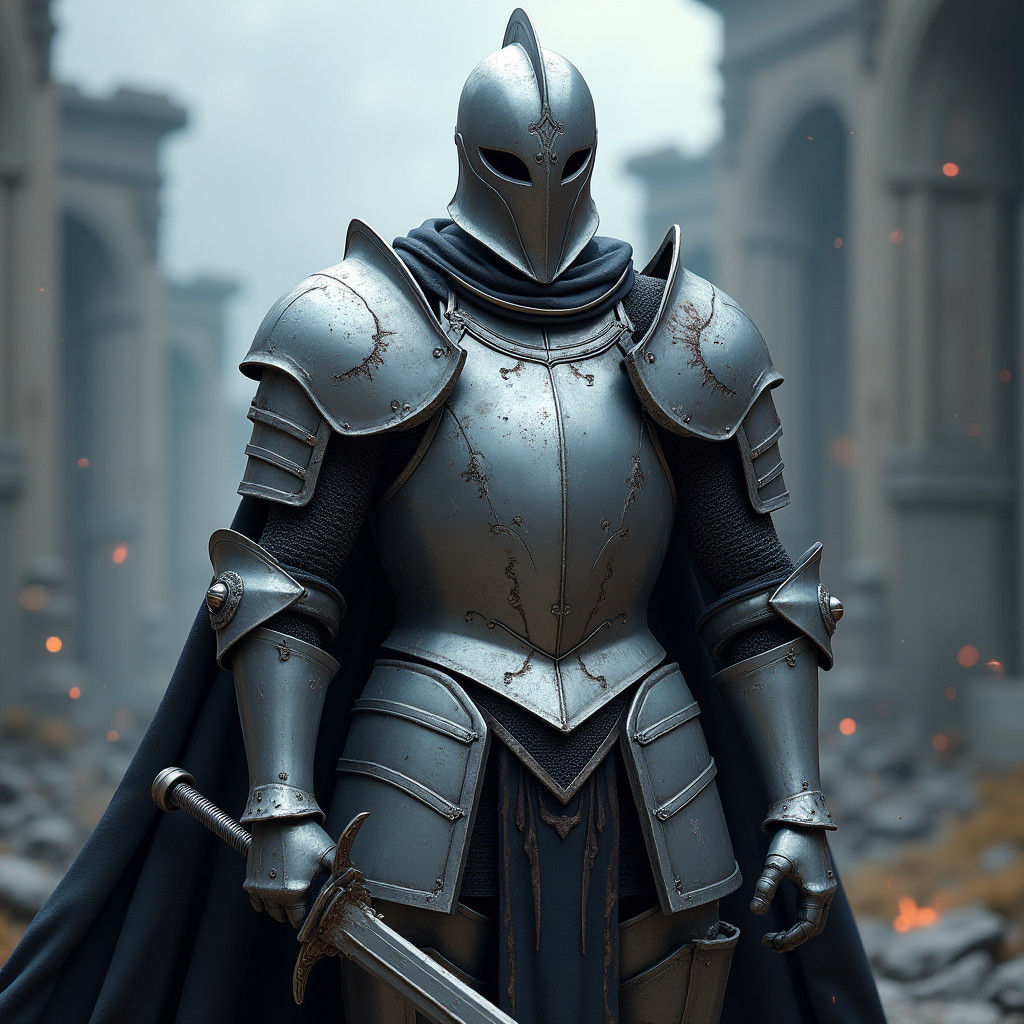 Silver Knight in Dark Fantasy Realm, Pixel Art