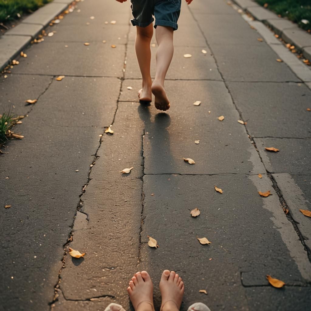 Barefoot Child Running: Freedom and Joy in Sunlight