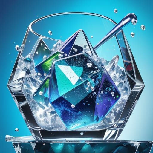 Cubist Painting of Melting Ice Cubes with Glass Bubbles and ...