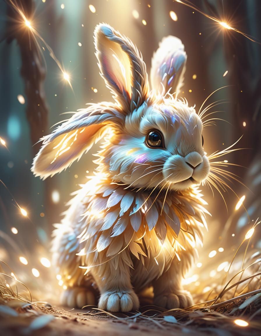 Glowing Light Beam Bunny in Dreamy Landscape