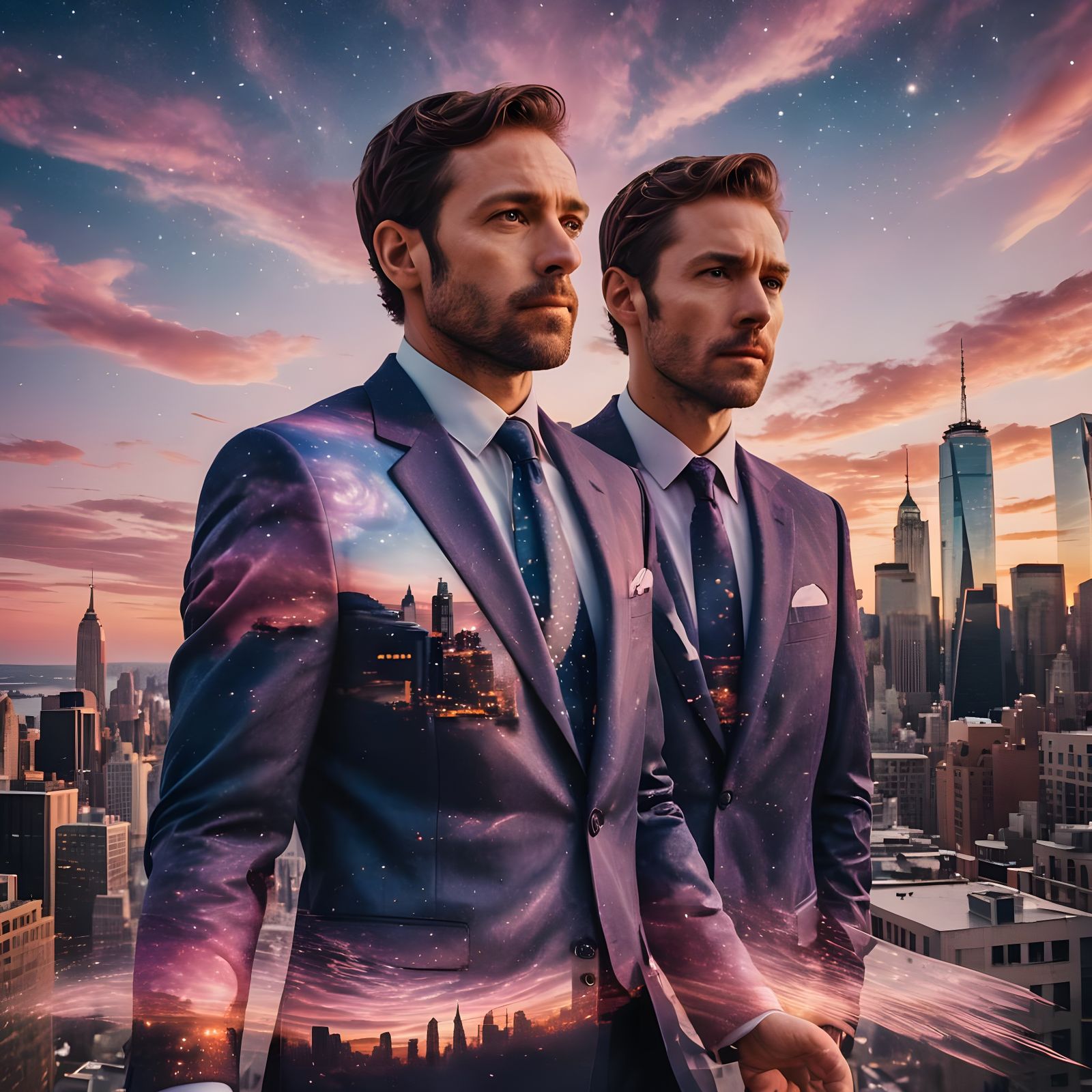 Man in Galaxy Suit Enjoys Manhattan Sunset