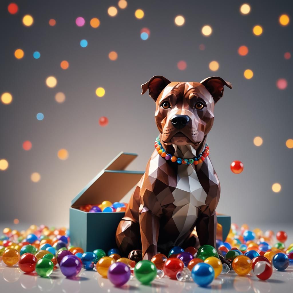 American Pitbull Figurine in Marbles: Low-Poly 3D Render