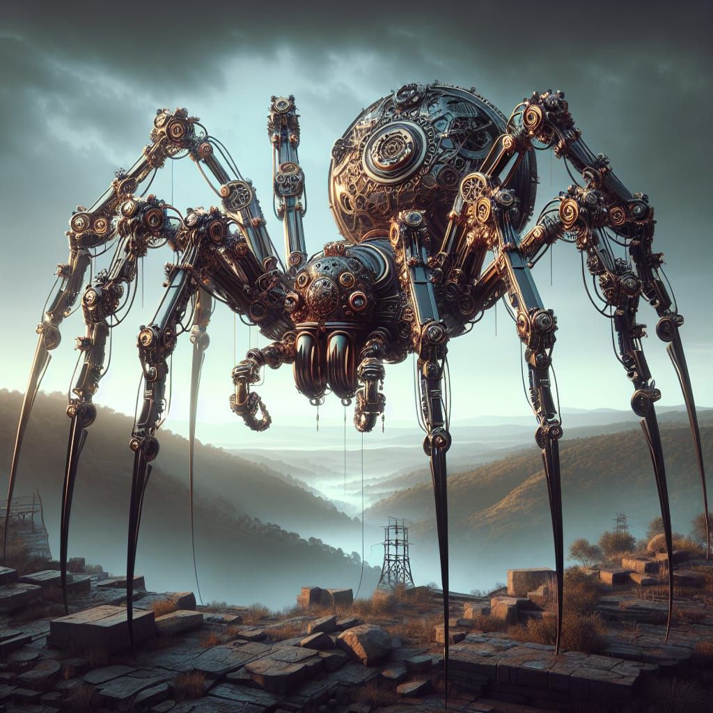Steampunk Mechanical Spider in Hyperrealistic Detail