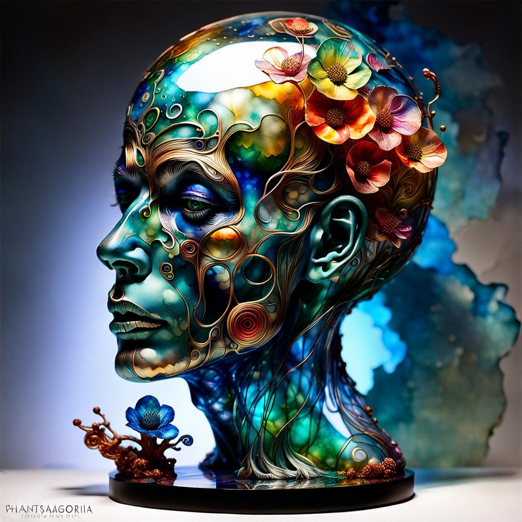 Surreal Metallic Watercolor Sculpture in Phantasmagoric Styl...