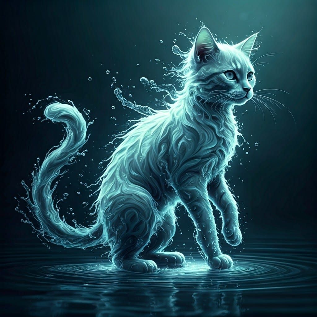 Weightless Feline Form in Ethereal Water, Memories Escaping ...