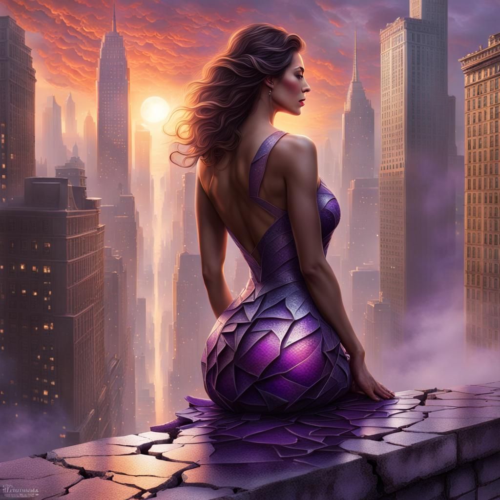 Woman Rose Emerges at Sunset: 3D Fantasy Art