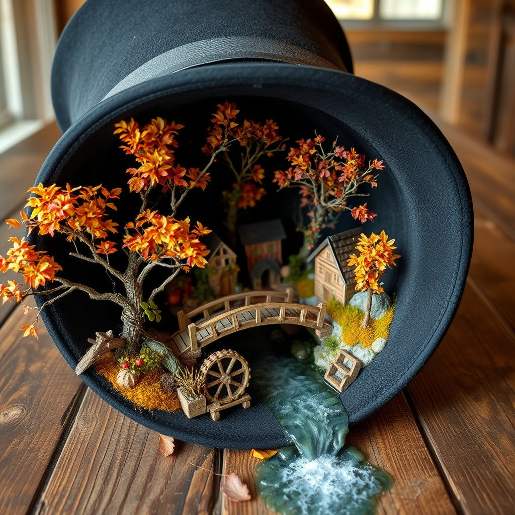Autumnal Village Hidden Inside a Top Hat